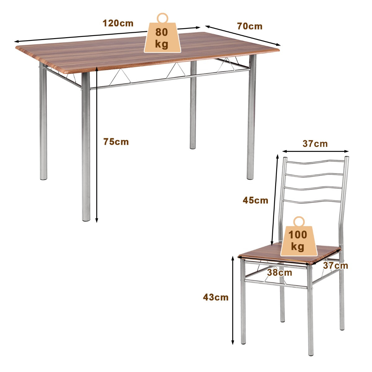 5 Pieces Dining Table Set with Rectangular Tabletop &amp; 4 High Backrest Chairs-Silver
