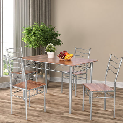 5 Pieces Dining Table Set with Rectangular Tabletop &amp; 4 High Backrest Chairs-Silver