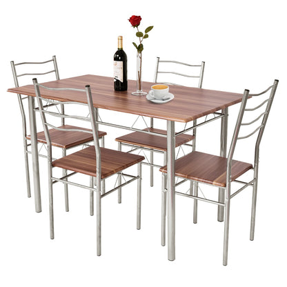 5 Pieces Dining Table Set with Rectangular Tabletop &amp; 4 High Backrest Chairs-Silver