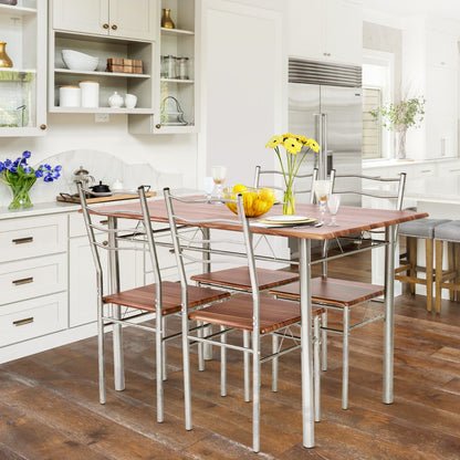 5 Pieces Dining Table Set with Rectangular Tabletop &amp; 4 High Backrest Chairs-Silver