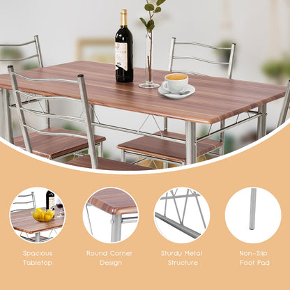 5 Pieces Dining Table Set with Rectangular Tabletop &amp; 4 High Backrest Chairs-Silver