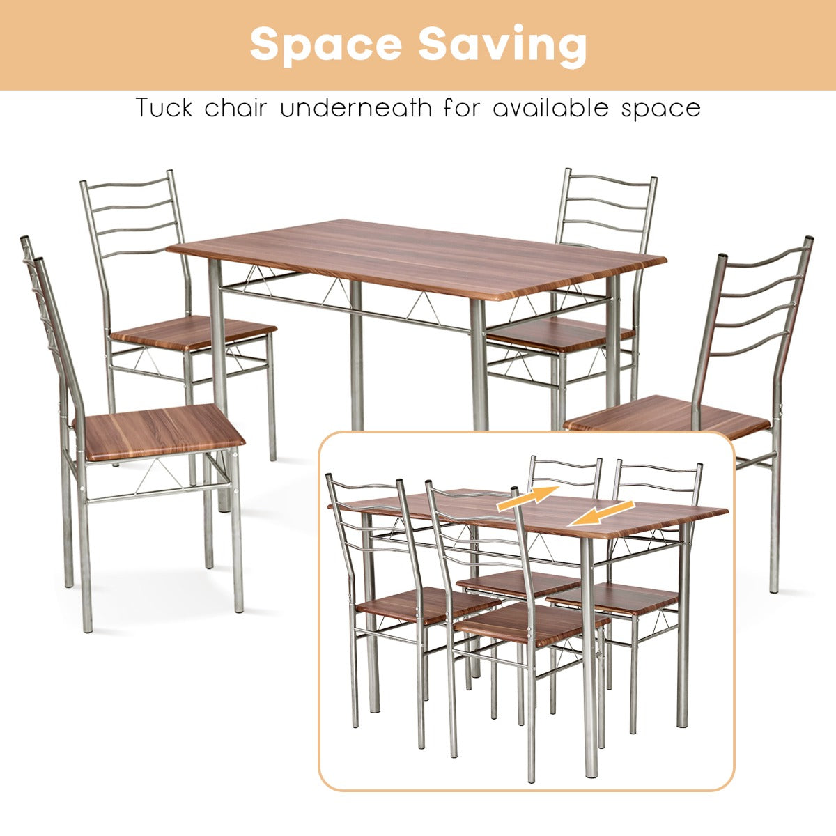 5 Pieces Dining Table Set with Rectangular Tabletop &amp; 4 High Backrest Chairs-Silver