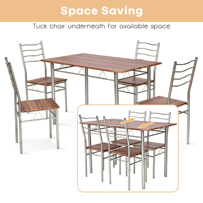 5 Pieces Dining Table Set with Rectangular Tabletop &amp; 4 High Backrest Chairs-Silver