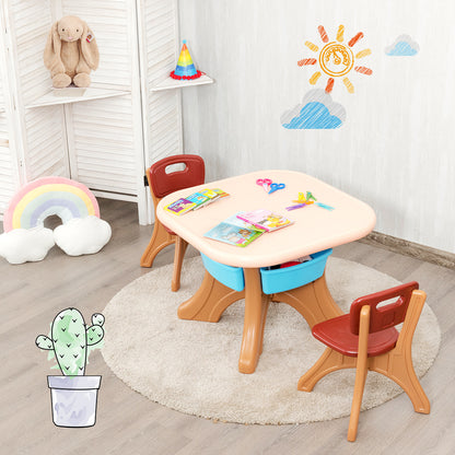 Costway 3 Sets of Table and Chairs 4 with Detachable Storage Boxes Design for Kids Coffee