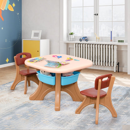 Costway 3 Sets of Table and Chairs 4 with Detachable Storage Boxes Design for Kids Coffee