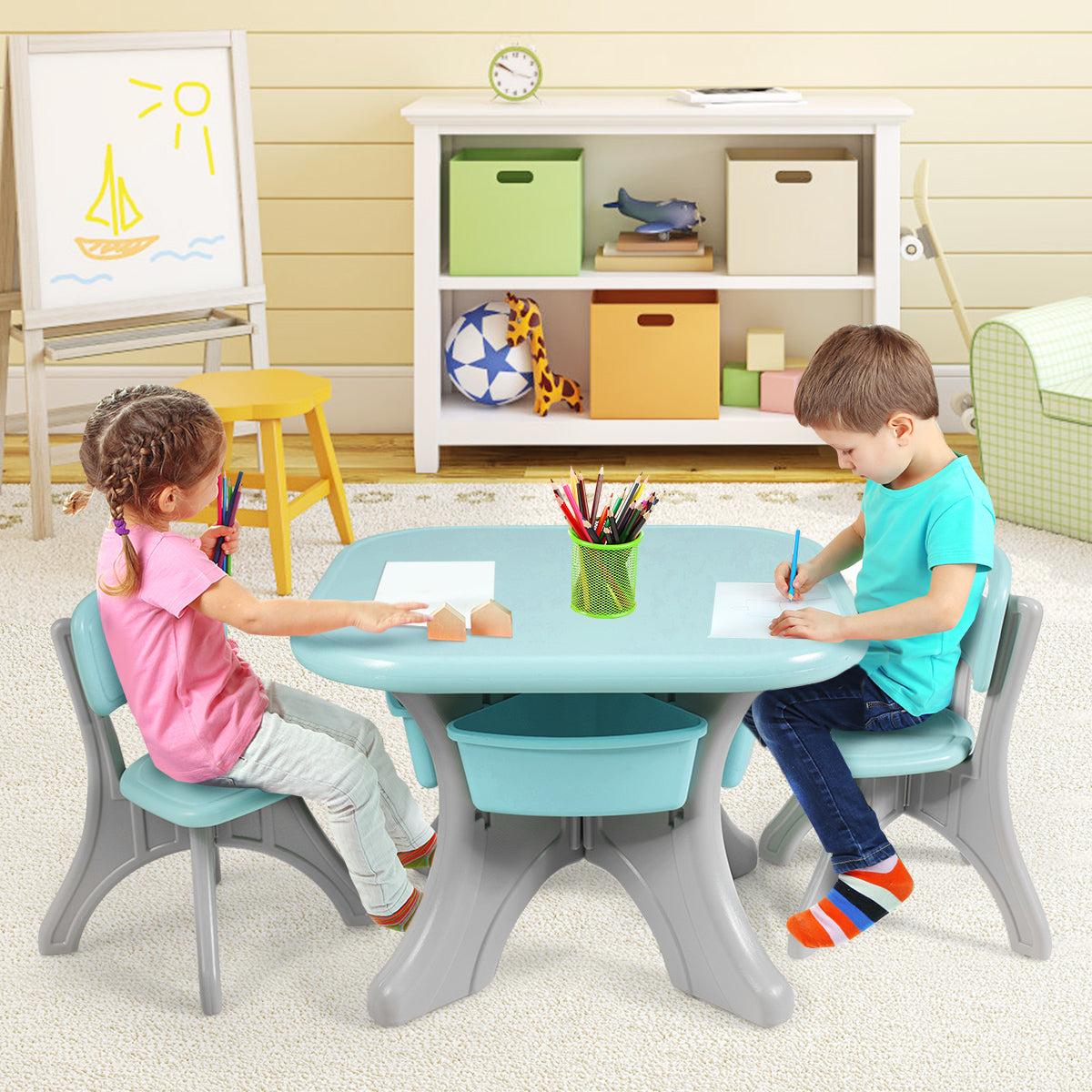 Tower-style legs and non-slip suction cups provide improved stability during children's activities