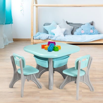Costway 3 Sets of Table and Chairs with Detachable Storage Boxes Design for Kids Green