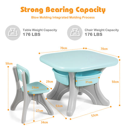 Costway 3 Sets of Table and Chairs with Detachable Storage Boxes Design for Kids Green