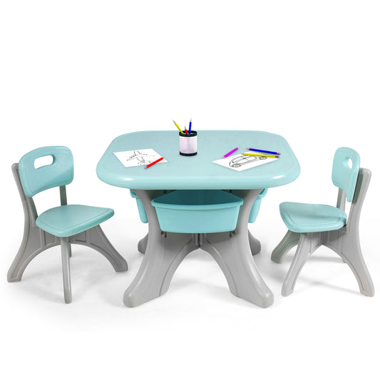 Costway 3 Sets of Table and Chairs with Detachable Storage Boxes Design for Kids Green