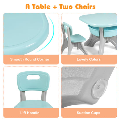 Costway 3 Sets of Table and Chairs with Detachable Storage Boxes Design for Kids Green