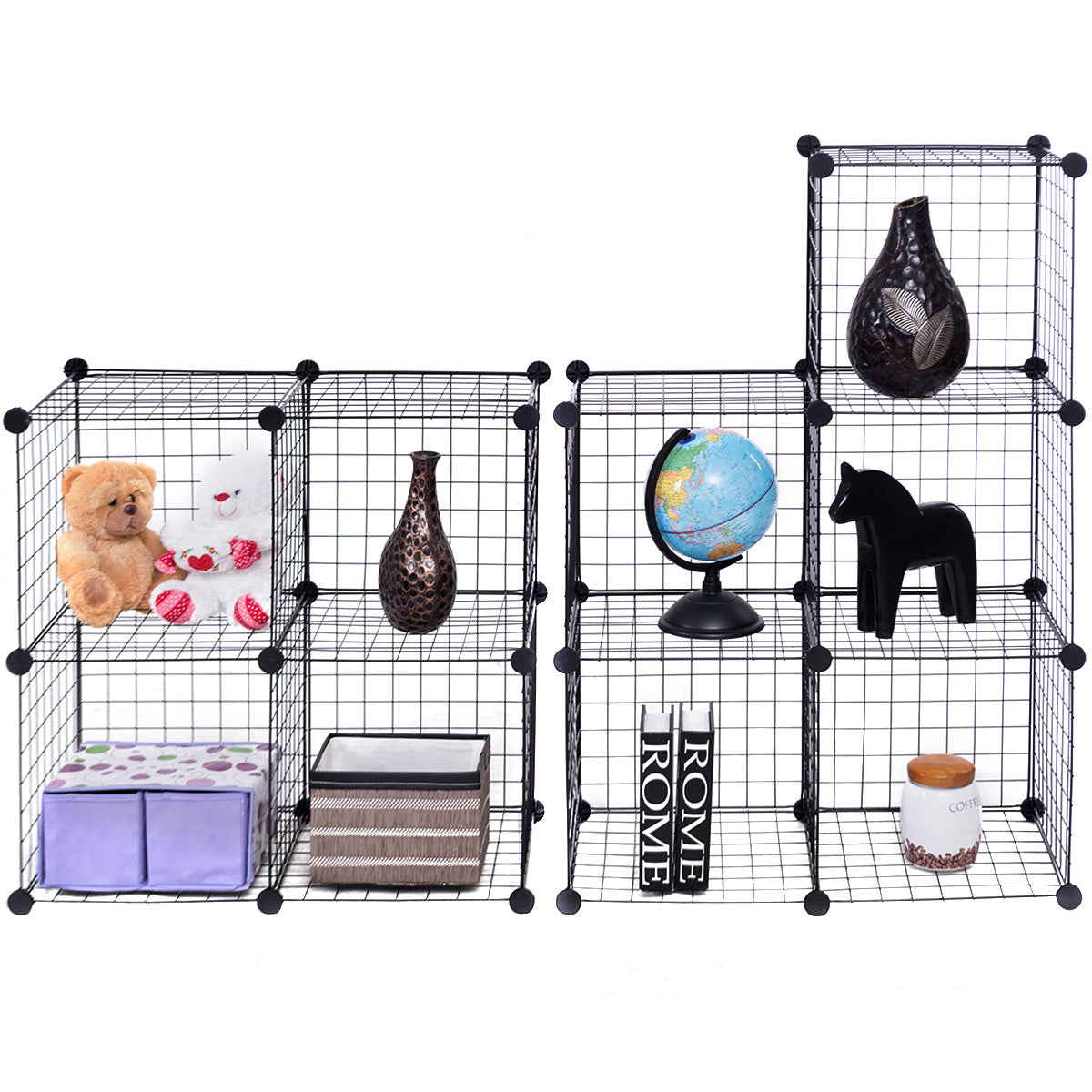 Metal Wire Free Standing DIY Storage Cubes with 12 Cubes-Black