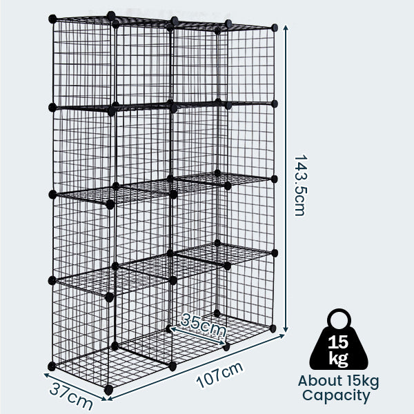 Metal Wire Free Standing DIY Storage Cubes with 12 Cubes-Black