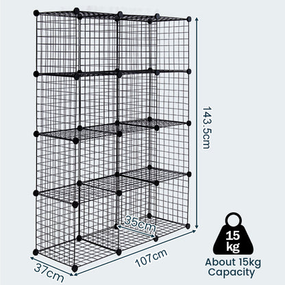 Metal Wire Free Standing DIY Storage Cubes with 12 Cubes-Black
