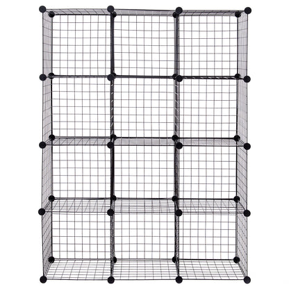 Metal Wire Free Standing DIY Storage Cubes with 12 Cubes-Black