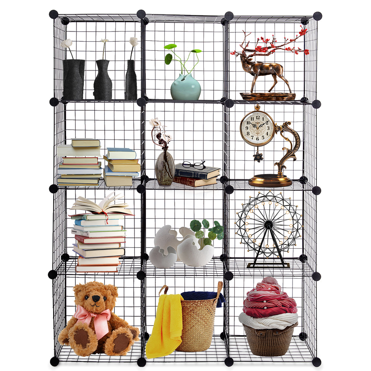 Metal Wire Free Standing DIY Storage Cubes with 12 Cubes-Black