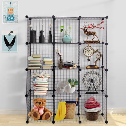 Metal Wire Free Standing DIY Storage Cubes with 12 Cubes-Black