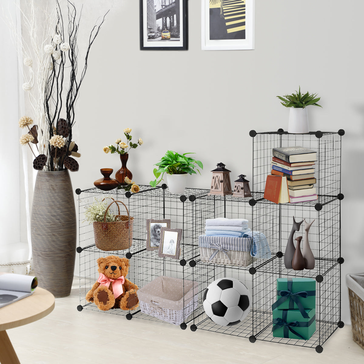 Metal Wire Free Standing DIY Storage Cubes with 12 Cubes-Black