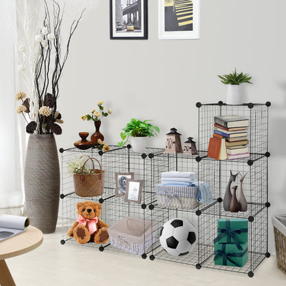 Metal Wire Free Standing DIY Storage Cubes with 12 Cubes-Black