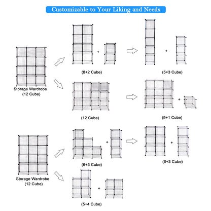 Metal Wire Free Standing DIY Storage Cubes with 12 Cubes-Black