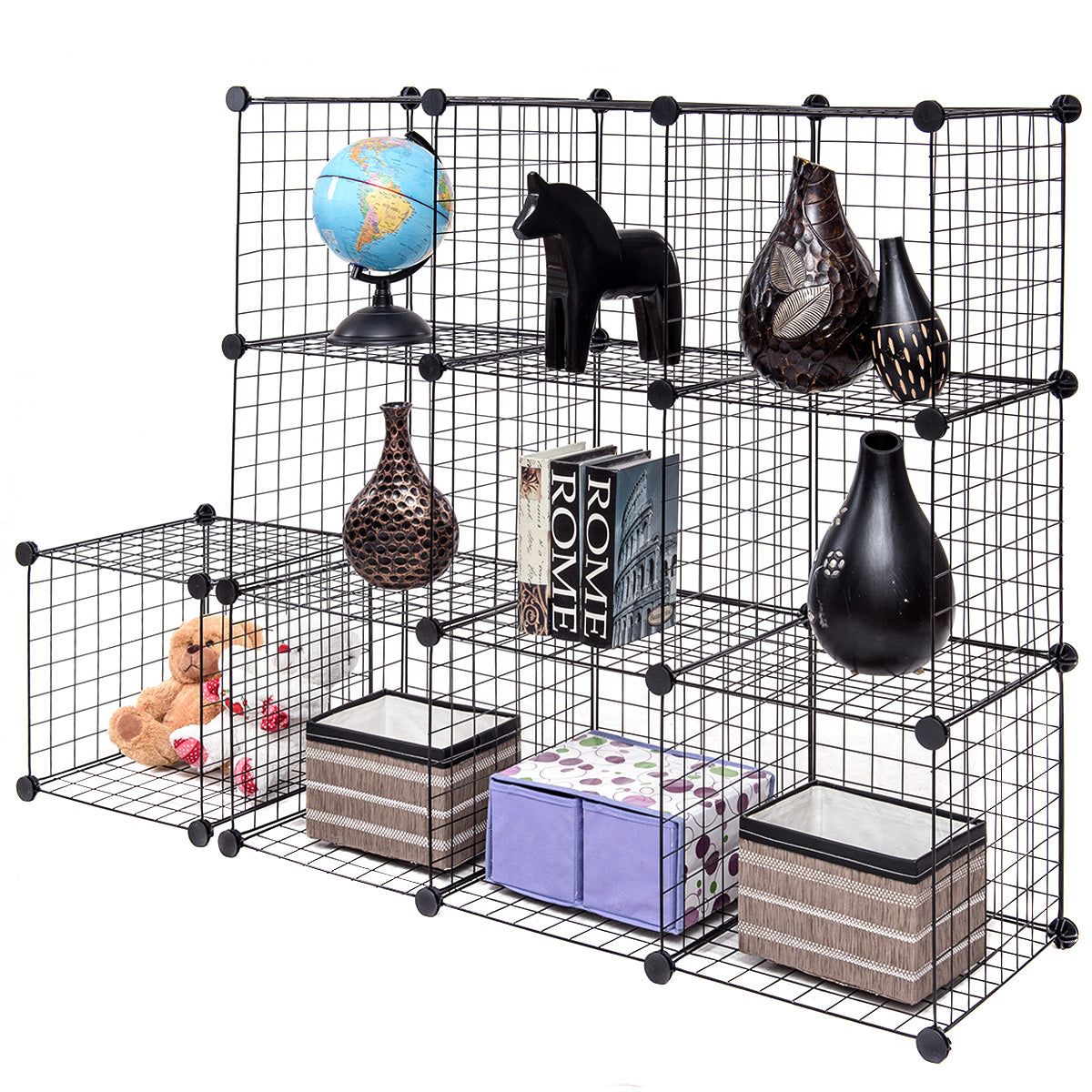 Metal Wire Free Standing DIY Storage Cubes with 12 Cubes-Black