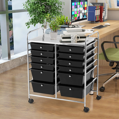12-Drawer Rolling Storage Cart with Lockable Wheels for Home and Office