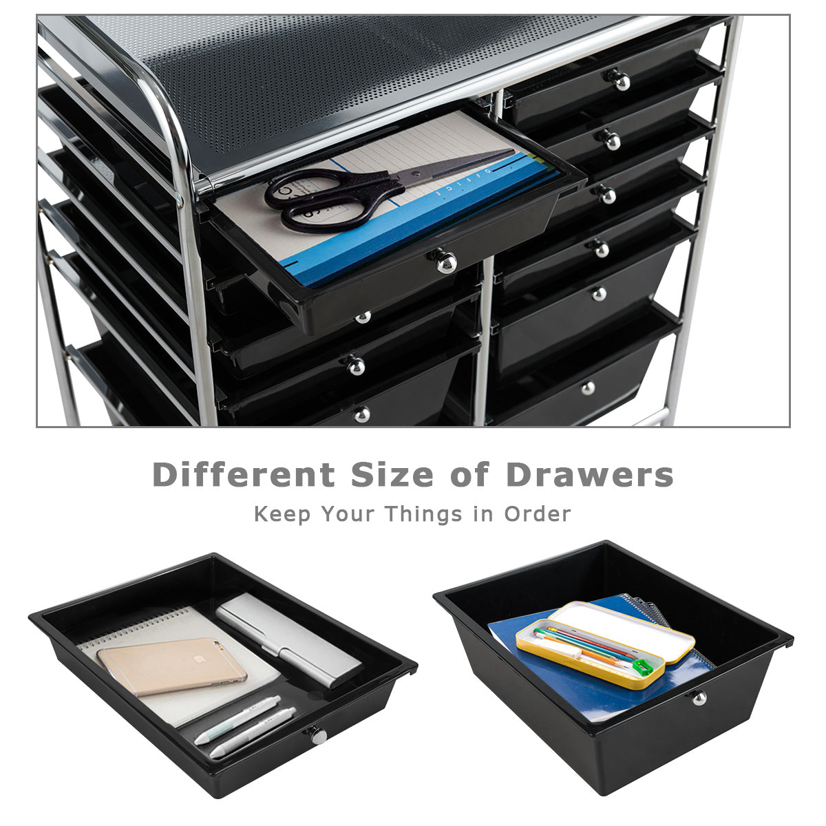 12-Drawer Rolling Storage Cart with Lockable Wheels for Home and Office