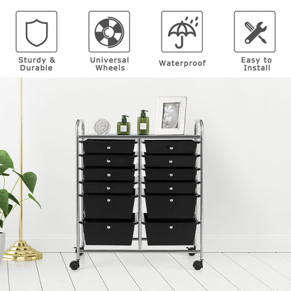 12-Drawer Rolling Storage Cart with Lockable Wheels for Home and Office