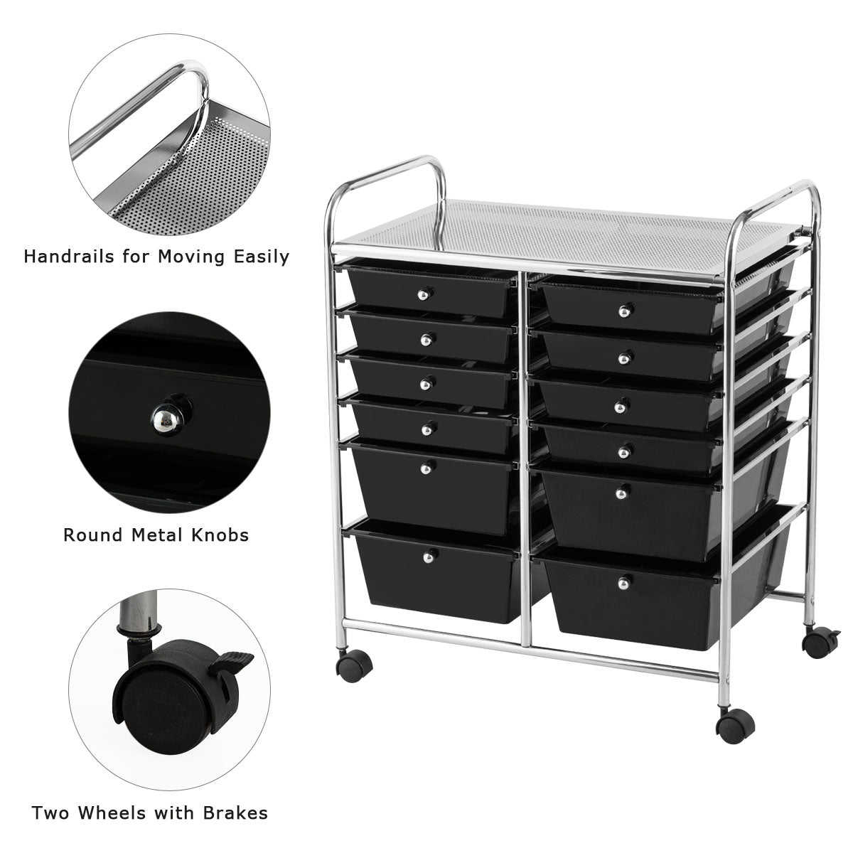 12-Drawer Rolling Storage Cart with Lockable Wheels for Home and Office