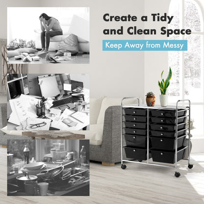12-Drawer Rolling Storage Cart with Lockable Wheels for Home and Office