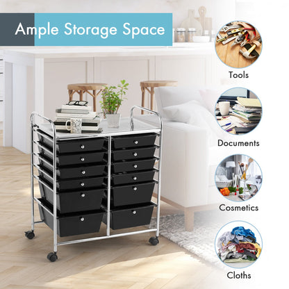 12-Drawer Rolling Storage Cart with Lockable Wheels for Home and Office