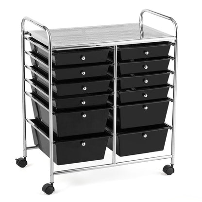 12-Drawer Rolling Storage Cart with Lockable Wheels for Home and Office