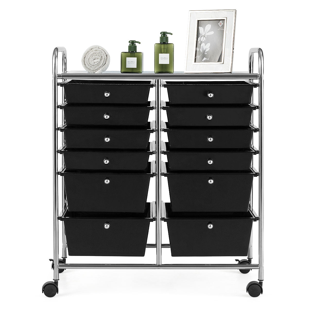 12-Drawer Rolling Storage Cart with Lockable Wheels for Home and Office