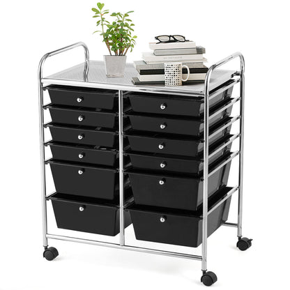 12-Drawer Rolling Storage Cart with Lockable Wheels for Home and Office