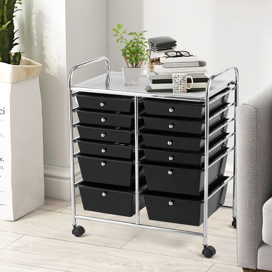 Costway Movable 12-Drawer Storage Trolley with 2 lockable for Home Office Black