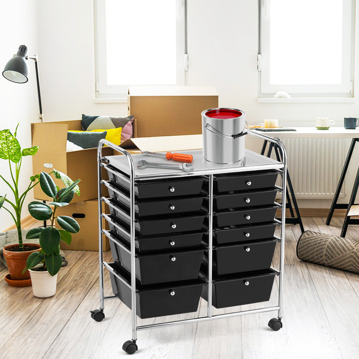 12-Drawer Rolling Storage Cart with Lockable Wheels for Home and Office