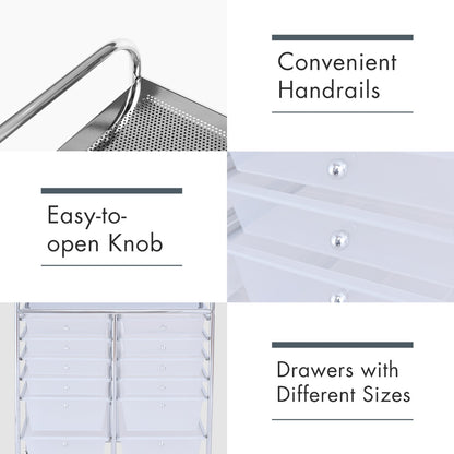 Movable 12-Drawer Storage Trolley with 2 lockable for Home Office Clear
