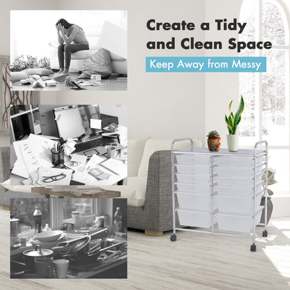 Movable 12-Drawer Storage Trolley with 2 lockable for Home Office Clear
