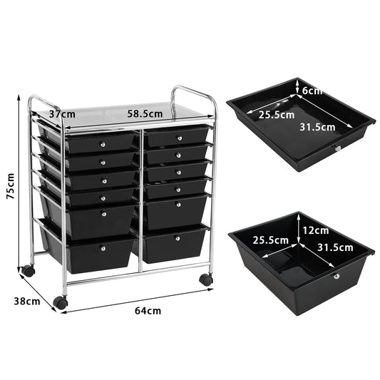 12-Drawer Rolling Storage Cart with Lockable Wheels for Home and Office