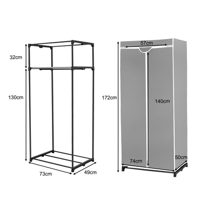Freestanding Closet with Dust-proof Cover and Zippers for Garments/Shoes/Toys-Grey