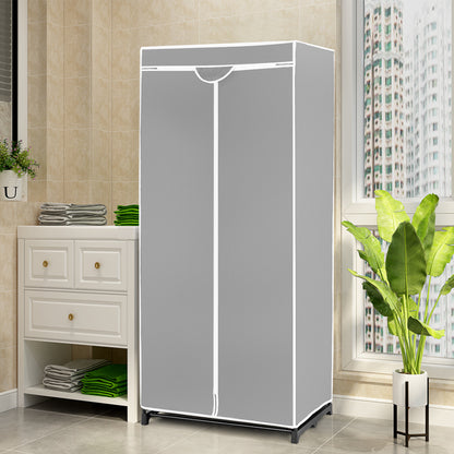 Freestanding Closet with Dust-proof Cover and Zippers for Garments/Shoes/Toys-Grey