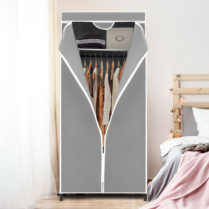 Freestanding Closet with Dust-proof Cover and Zippers for Garments/Shoes/Toys-Grey