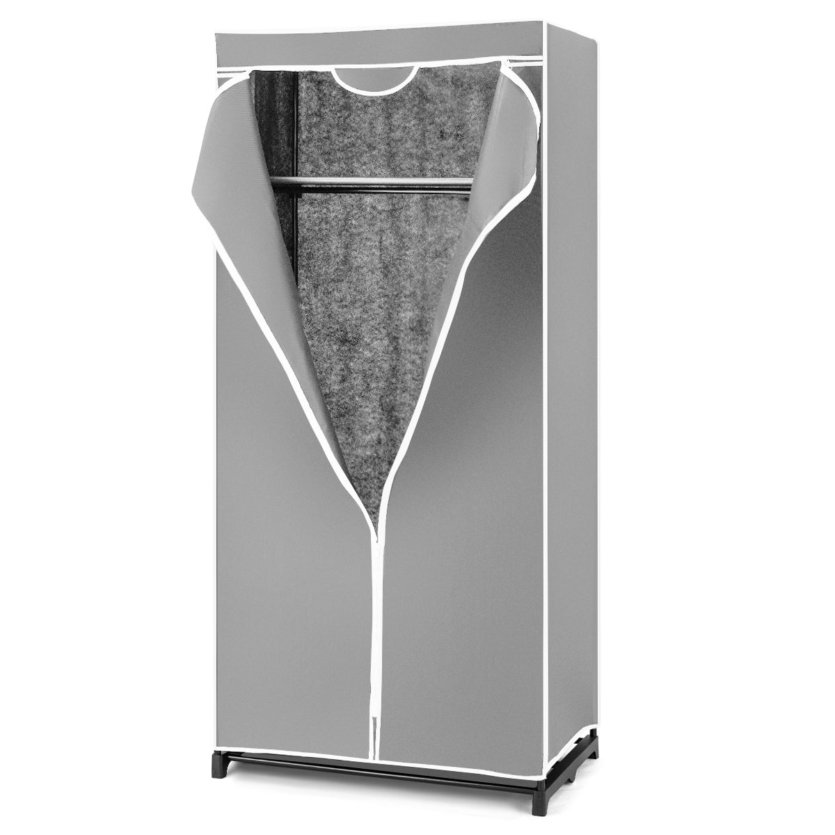 Freestanding Closet with Dust-proof Cover and Zippers for Garments/Shoes/Toys-Grey