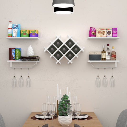 Costway Set of 5 Wall Mount Wine Rack Set with Storage Shelves and Glass Holder