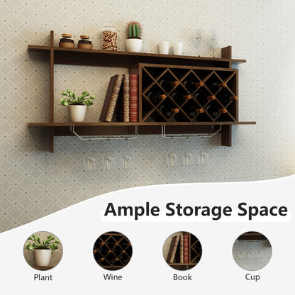 Modern wooden wine shelf with open storage compartment for bottles, decor, or household items