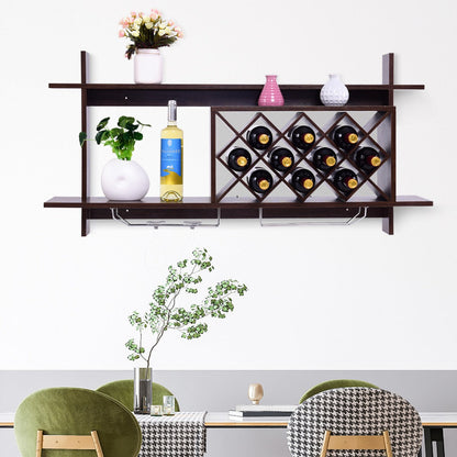 Wall-mounted wine bottle organizer adds elegant storage to kitchens, bars, bedrooms, and offices