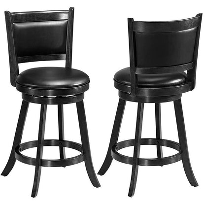 Accent Wooden Swivel Bar Height Stool for Dining Room-Black-61 cm