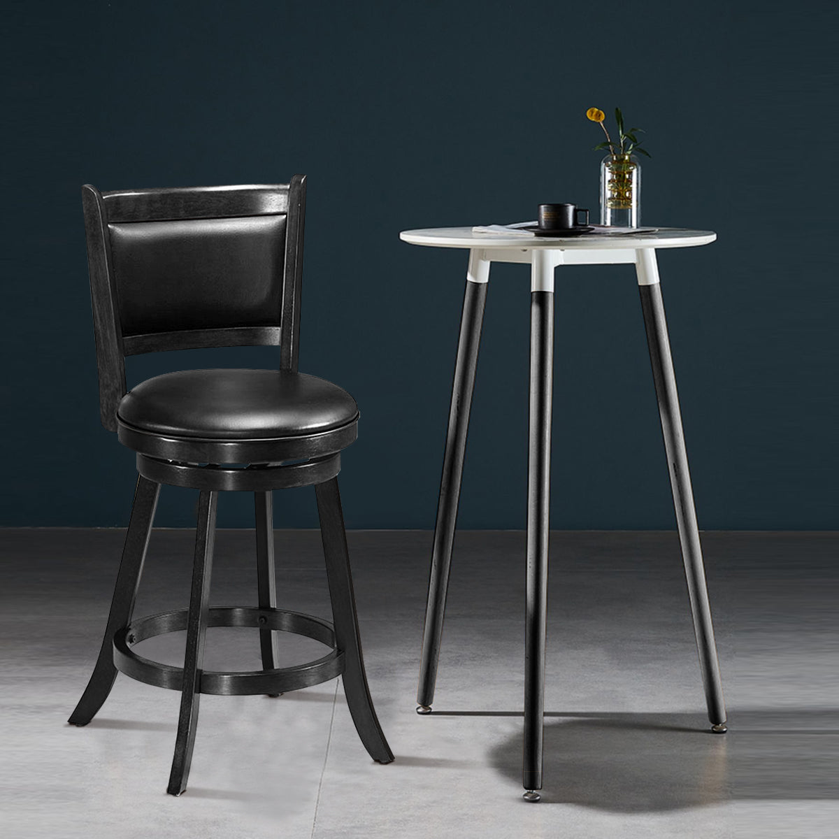 Accent Wooden Swivel Bar Height Stool for Dining Room-Black-61 cm