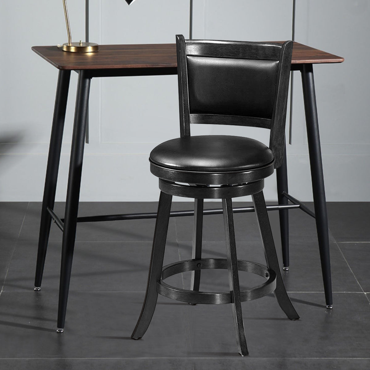 Accent Wooden Swivel Bar Height Stool for Dining Room-Black-61 cm