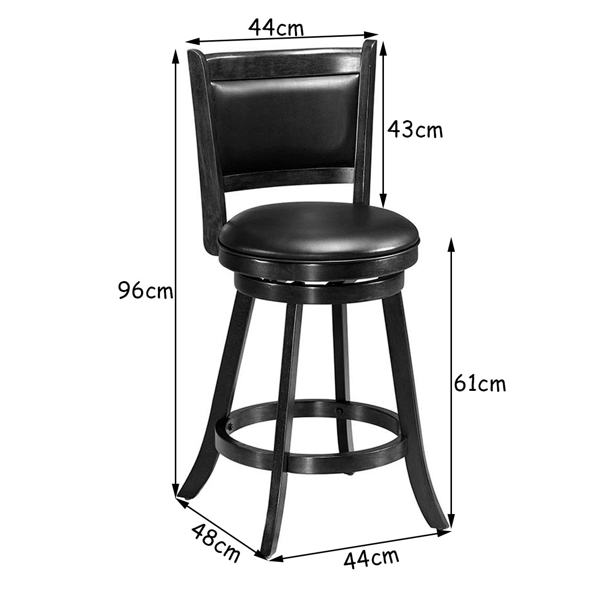 Accent Wooden Swivel Bar Height Stool for Dining Room-Black-61 cm