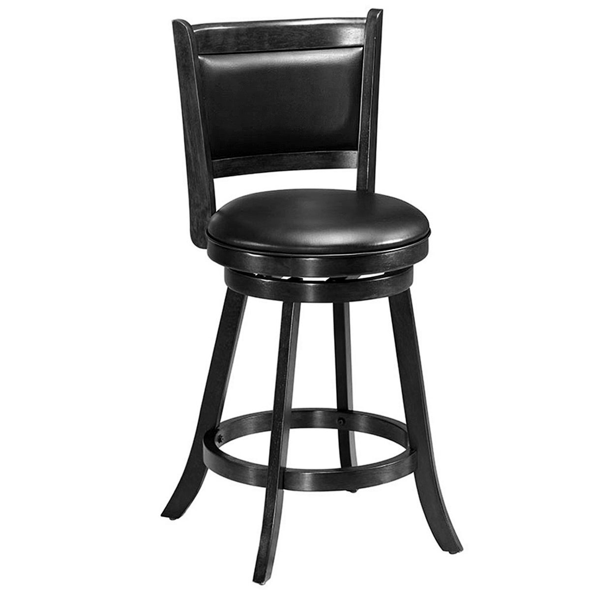 Accent Wooden Swivel Bar Height Stool for Dining Room-Black-61 cm
